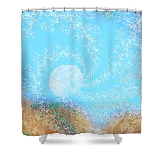 Spirals of White into the Moon and Sky - Shower Curtain