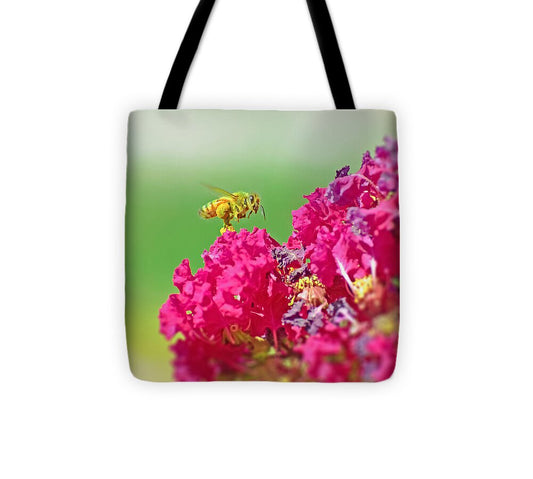 Standing Still In Life Magenta Flowers and Bee - Tote Bag