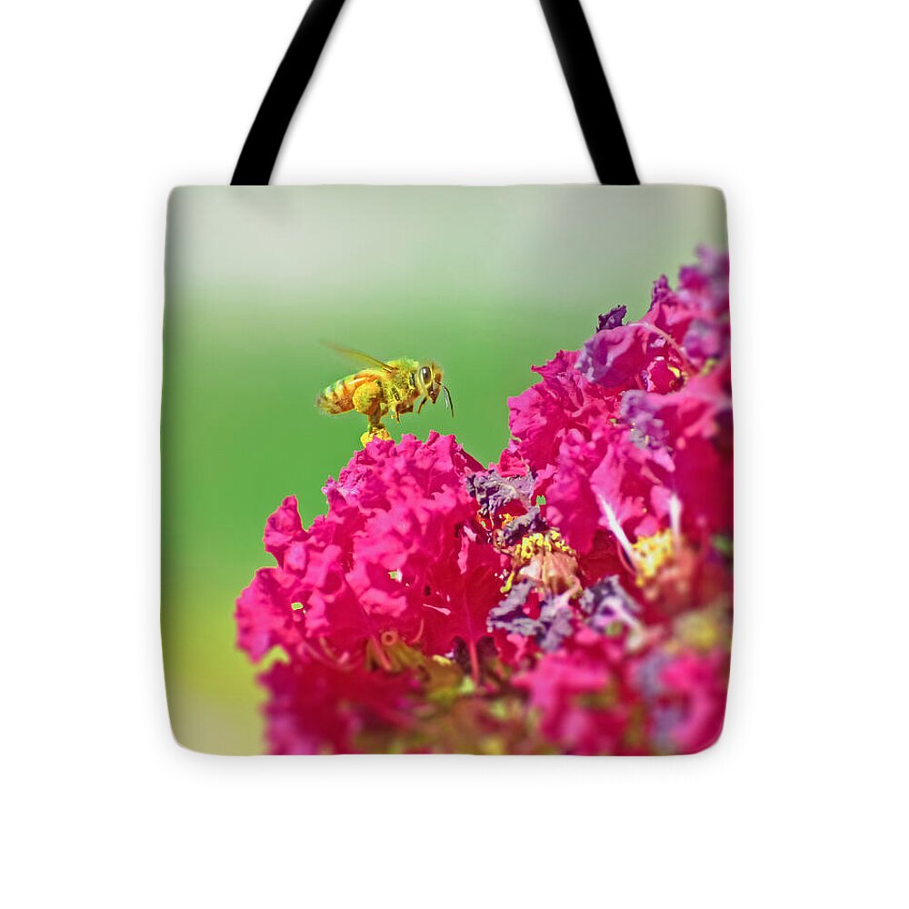 Standing Still In Life Magenta Flowers and Bee - Tote Bag