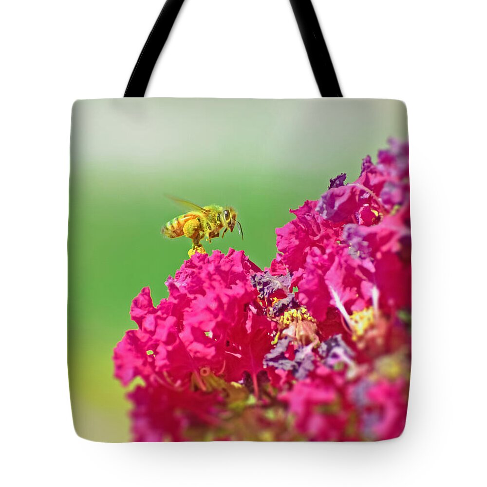 Standing Still In Life Magenta Flowers and Bee - Tote Bag