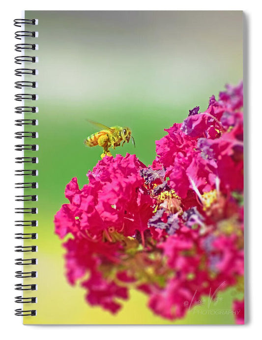 Standing Still In Life Magenta Flowers and Bee - Spiral Notebook