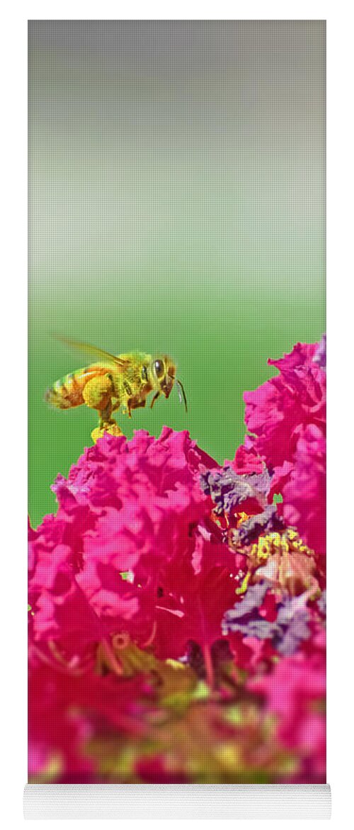 Standing Still In Life Magenta Flowers and Bee - Yoga Mat