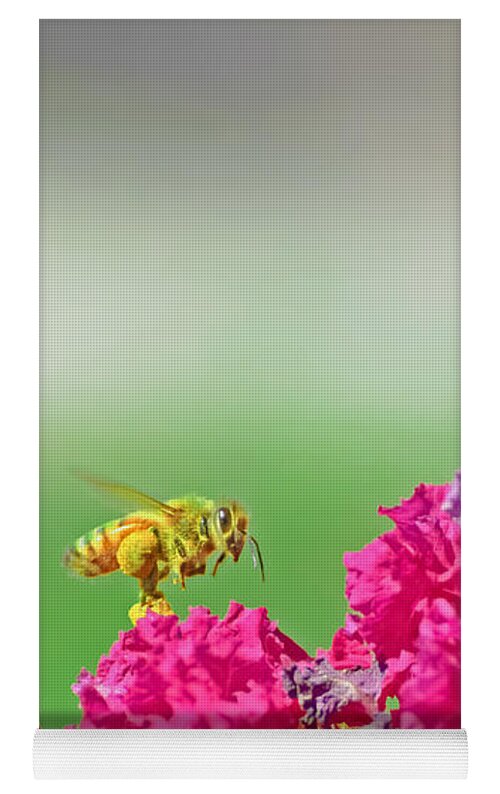 Standing Still In Life Magenta Flowers and Bee - Yoga Mat