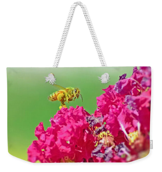 Standing Still In Life Magenta Flowers and Bee - Weekender Tote Bag