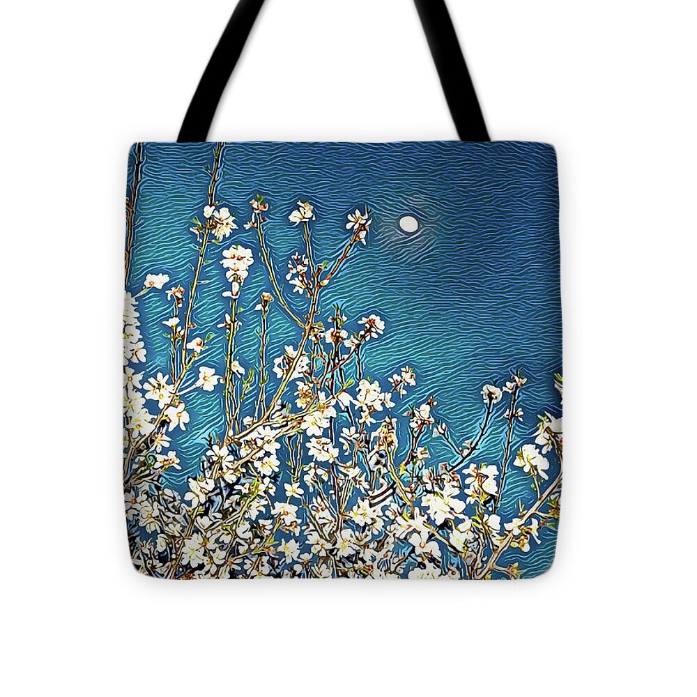 Starry Night Moon and Blooms - Tote Bag