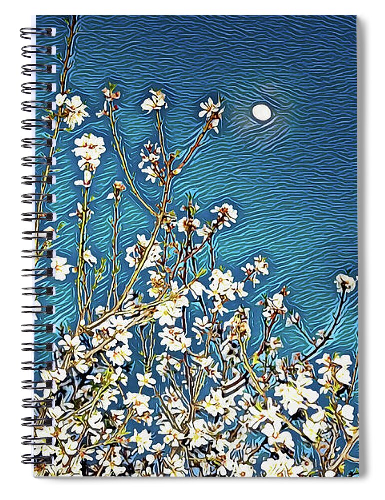 Starry Night Moon and Blooms - Spiral Notebook
