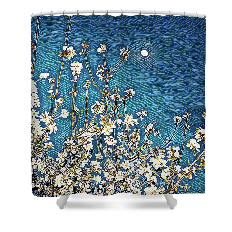 Starry Night Moon and Blooms - Shower Curtain