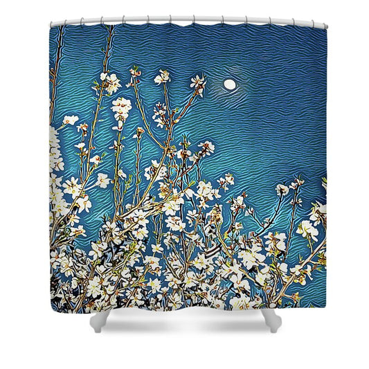 Starry Night Moon and Blooms - Shower Curtain