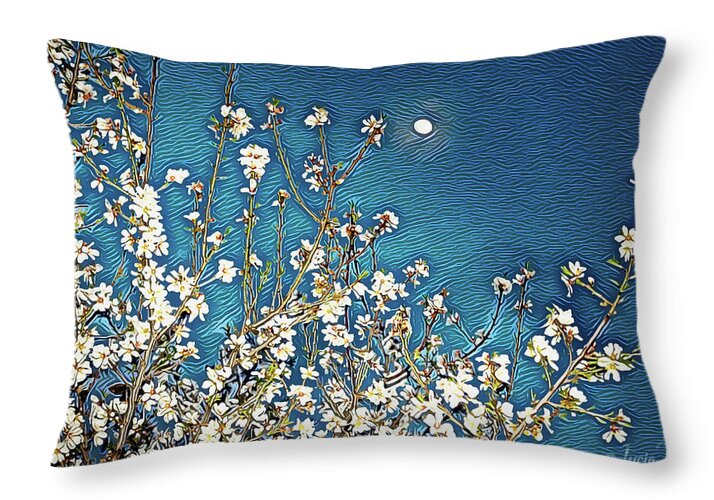 Starry Night Moon and Blooms - Throw Pillow