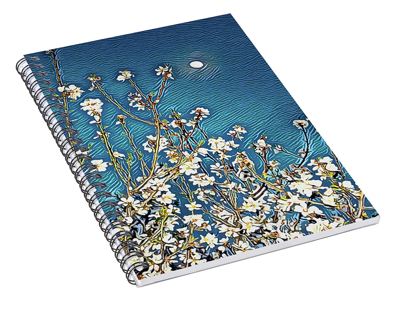 Starry Night Moon and Blooms - Spiral Notebook