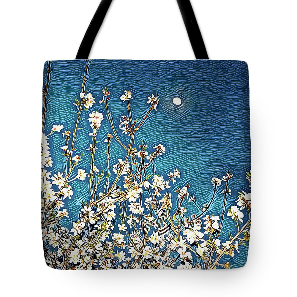 Starry Night Moon and Blooms - Tote Bag