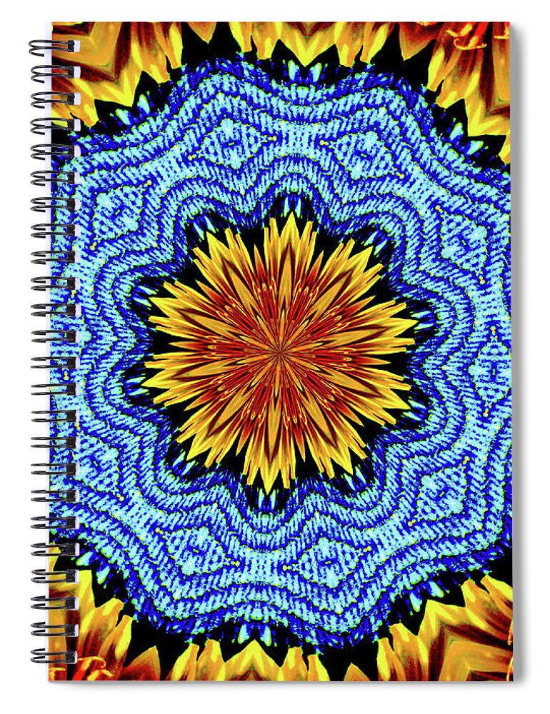 Sunflower and Denim Mandala - Spiral Notebook