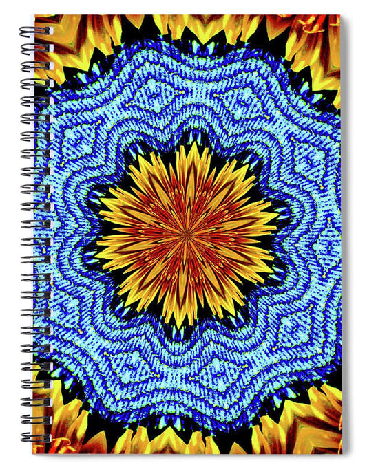 Sunflower and Denim Mandala - Spiral Notebook