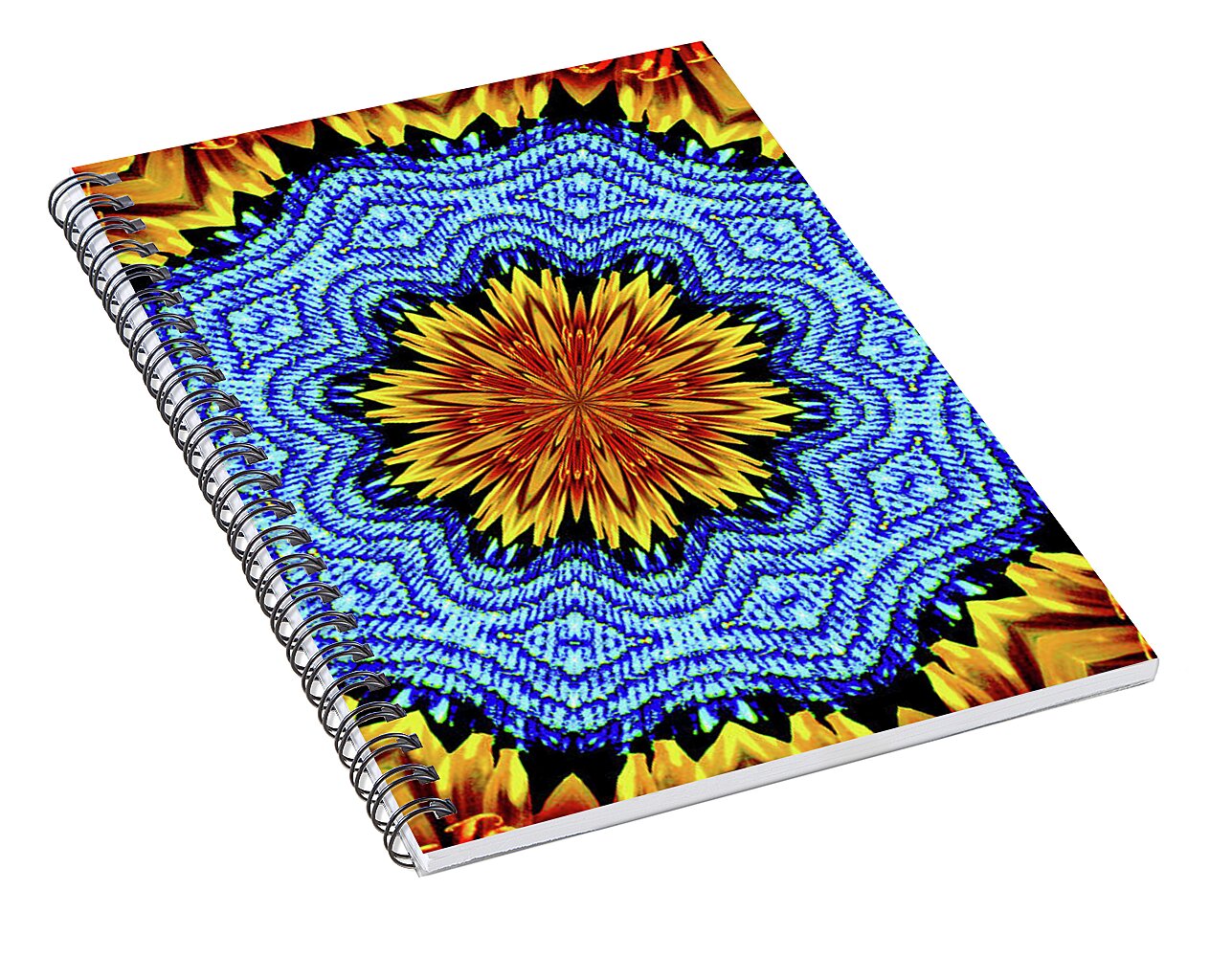 Sunflower and Denim Mandala - Spiral Notebook