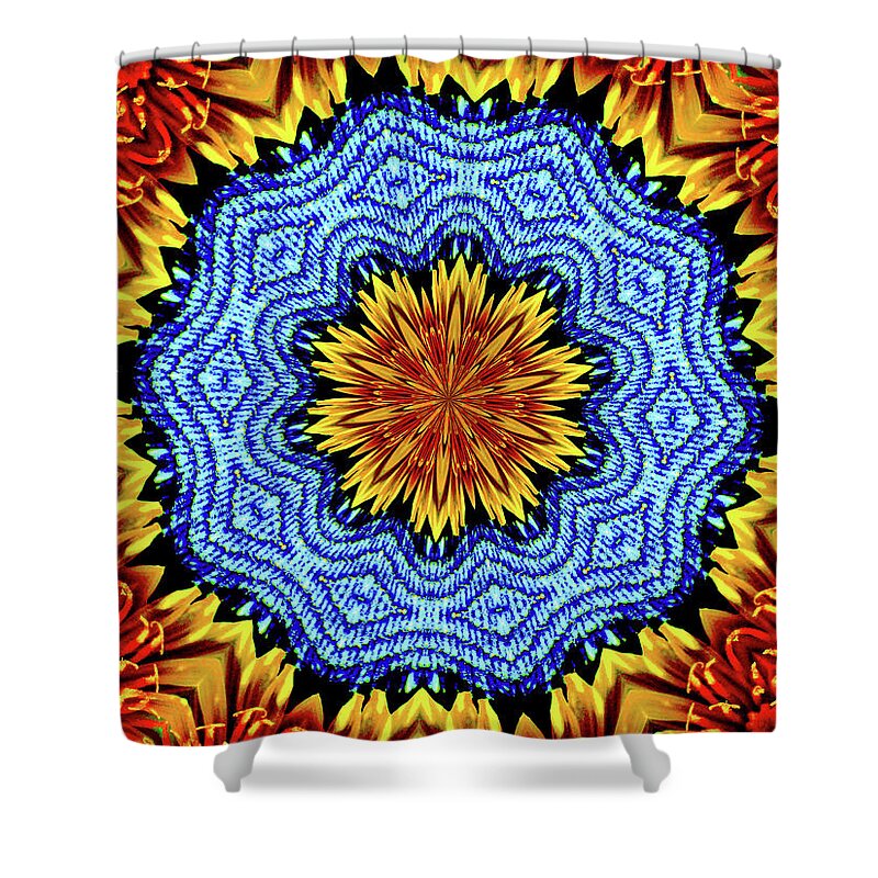 Sunflower and Denim Mandala - Shower Curtain
