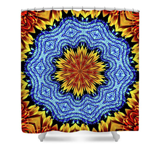 Sunflower and Denim Mandala - Shower Curtain