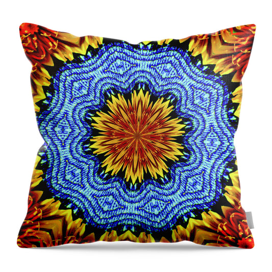 Sunflower and Denim Mandala - Throw Pillow
