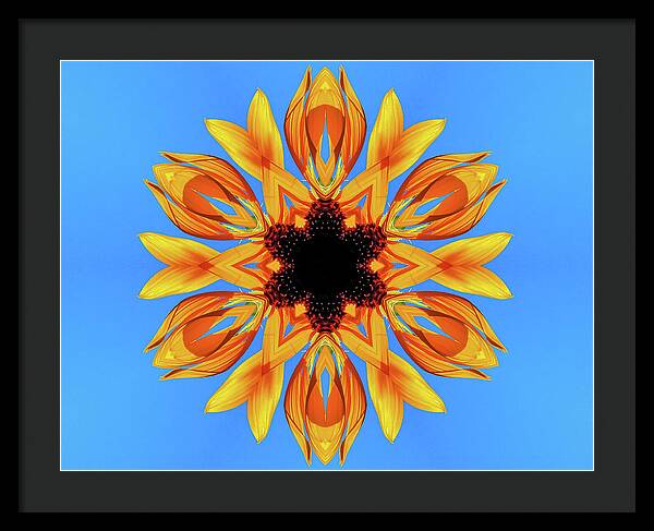Sunflower Blues Mandala - Framed Print