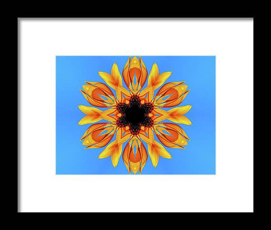 Sunflower Blues Mandala - Framed Print