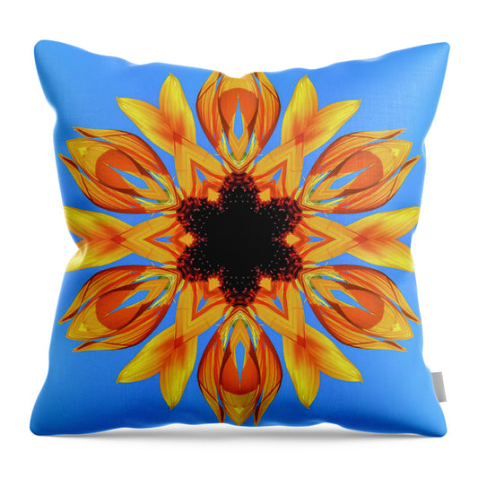 Sunflower Blues Mandala - Throw Pillow