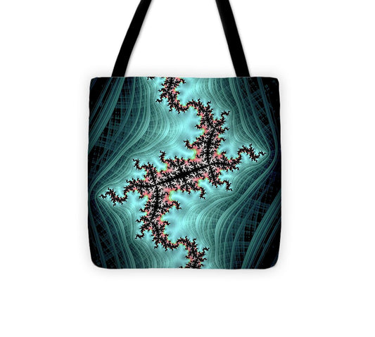 Teal and Black Spectrum Fractals - Tote Bag