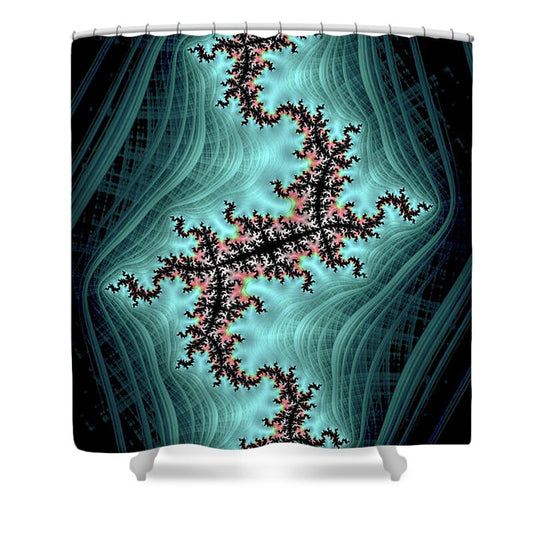 Teal and Black Spectrum Fractals - Shower Curtain