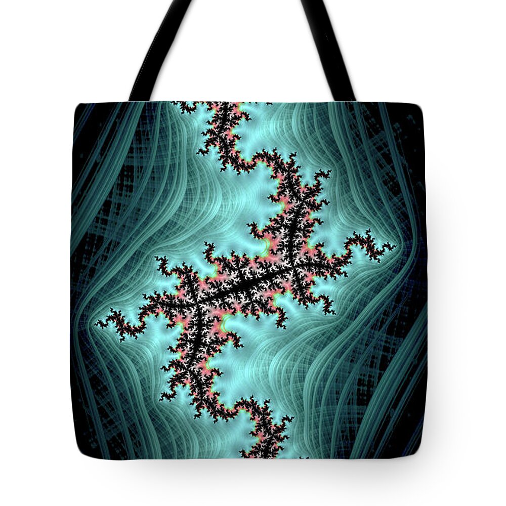 Teal and Black Spectrum Fractals - Tote Bag