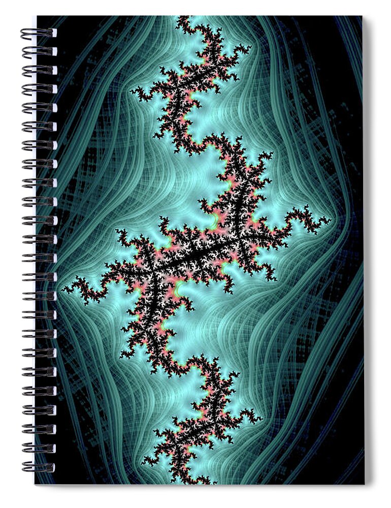 Teal and Black Spectrum Fractals - Spiral Notebook