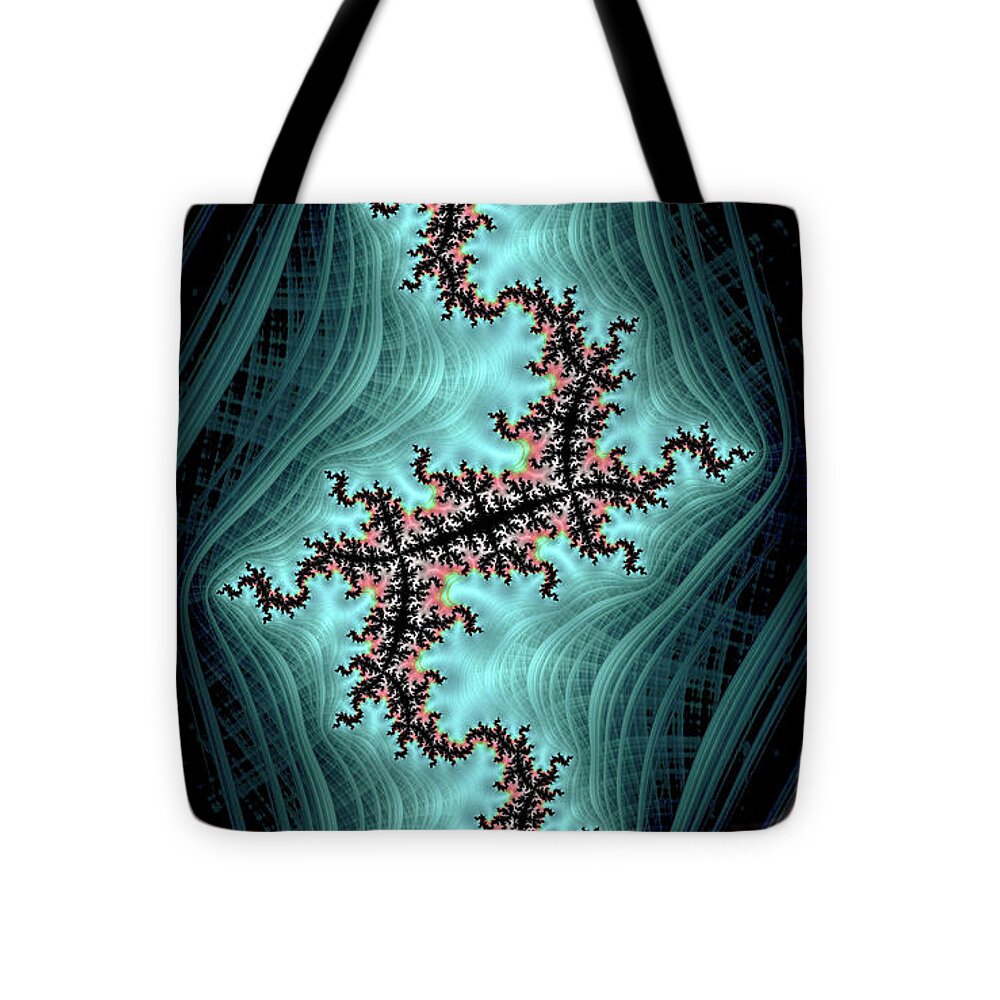 Teal and Black Spectrum Fractals - Tote Bag