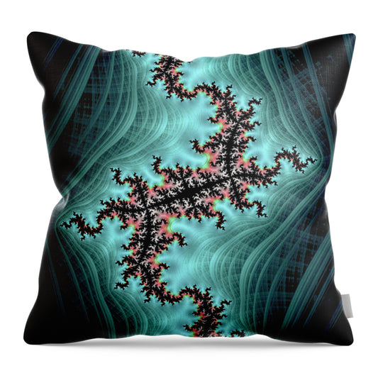 Teal and Black Spectrum Fractals - Throw Pillow