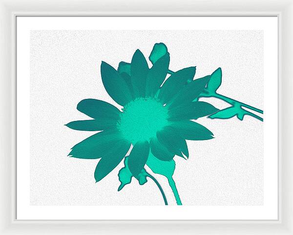 Teal Artistic Sunflower Painting - Framed Print