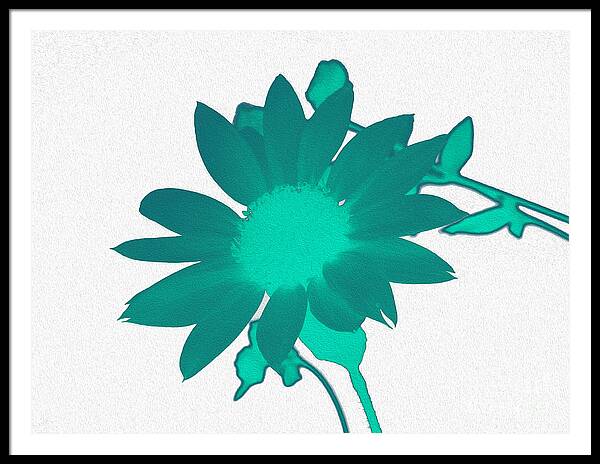 Teal Artistic Sunflower Painting - Framed Print