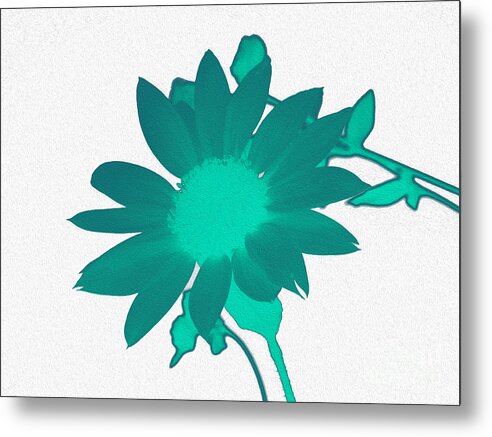 Teal Artistic Sunflower Painting - Metal Print