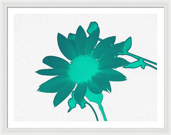 Teal Artistic Sunflower Painting - Framed Print