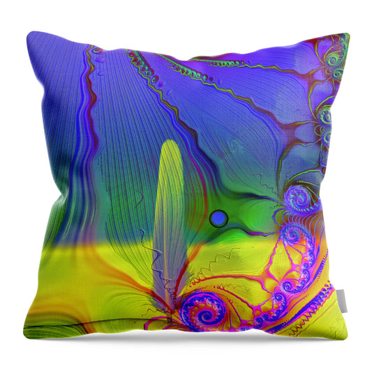 Textured Fractals and Feather - Throw Pillow