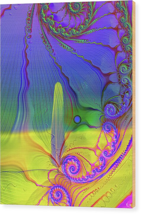 Textured Fractals and Feather - Wood Print