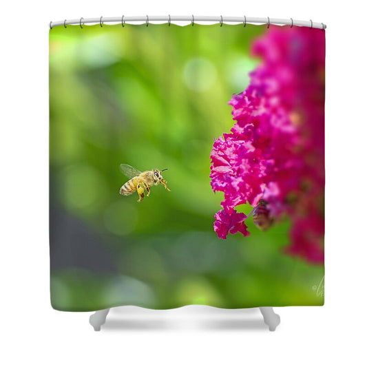 The Love of a Bee for Magenta Flowers - Shower Curtain