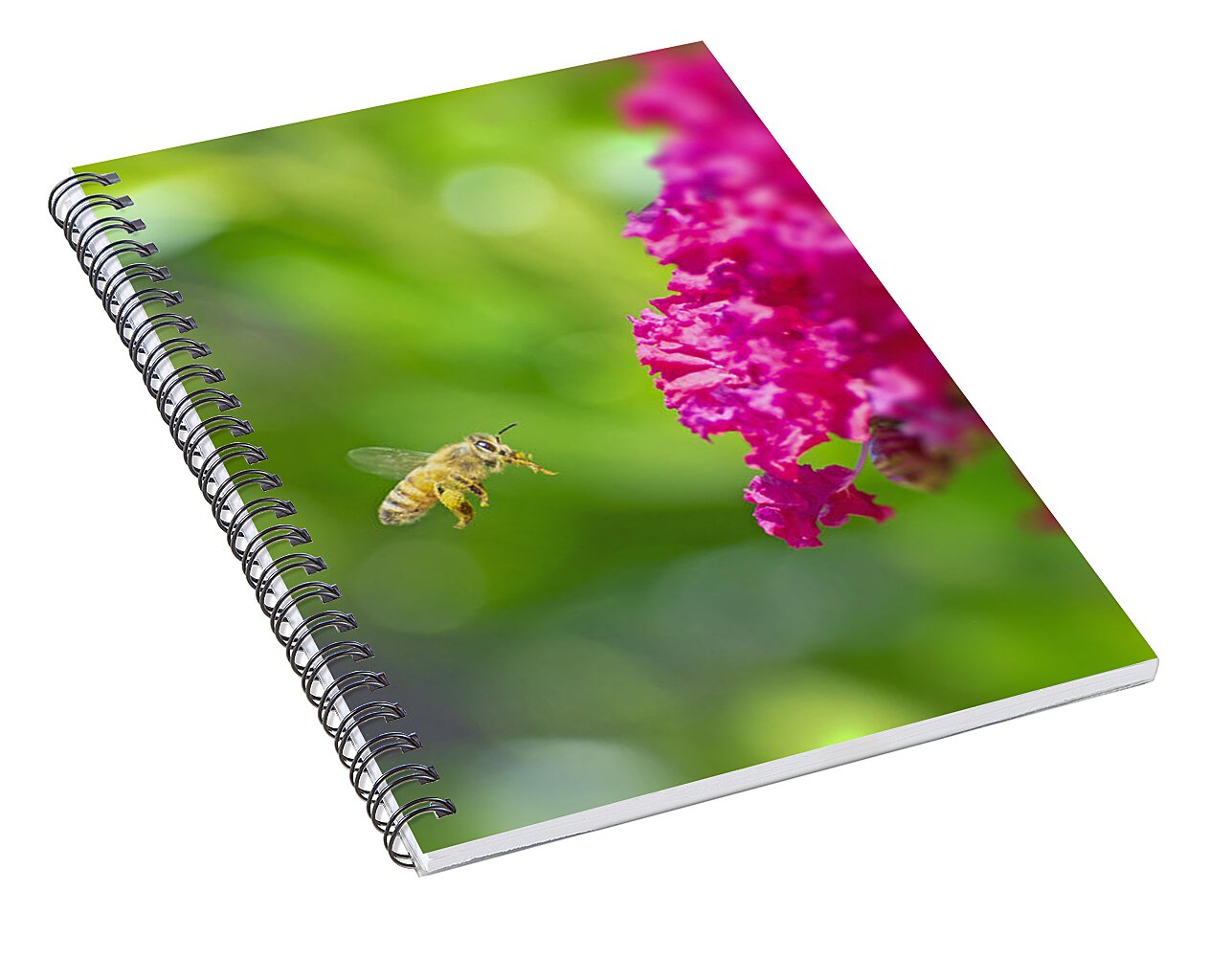 The Love of a Bee for Magenta Flowers - Spiral Notebook