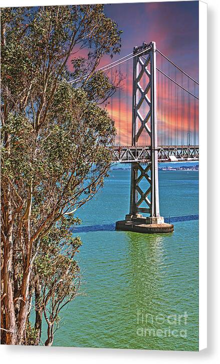 San Francisco Oakland Bay Bridge Vibrant Landscape - Canvas Print