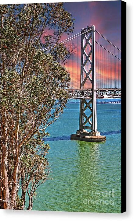San Francisco Oakland Bay Bridge Vibrant Landscape - Canvas Print
