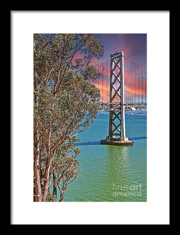 San Francisco Oakland Bay Bridge Vibrant Landscape - Framed Print