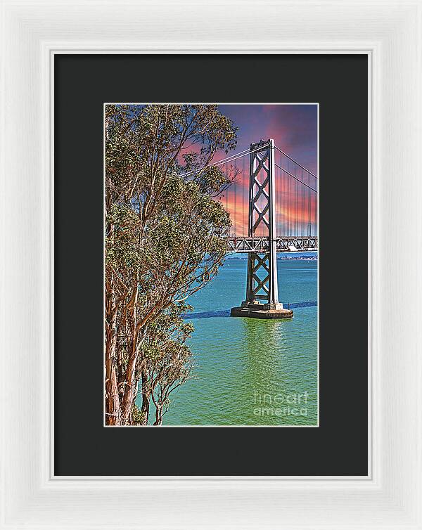 San Francisco Oakland Bay Bridge Vibrant Landscape - Framed Print