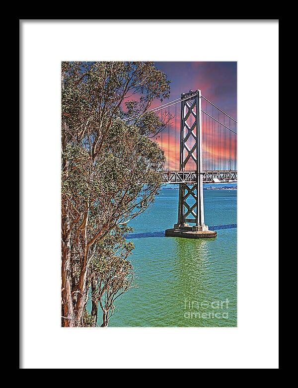 San Francisco Oakland Bay Bridge Vibrant Landscape - Framed Print