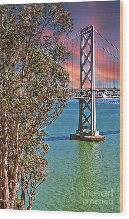 San Francisco Oakland Bay Bridge Vibrant Landscape - Wood Print