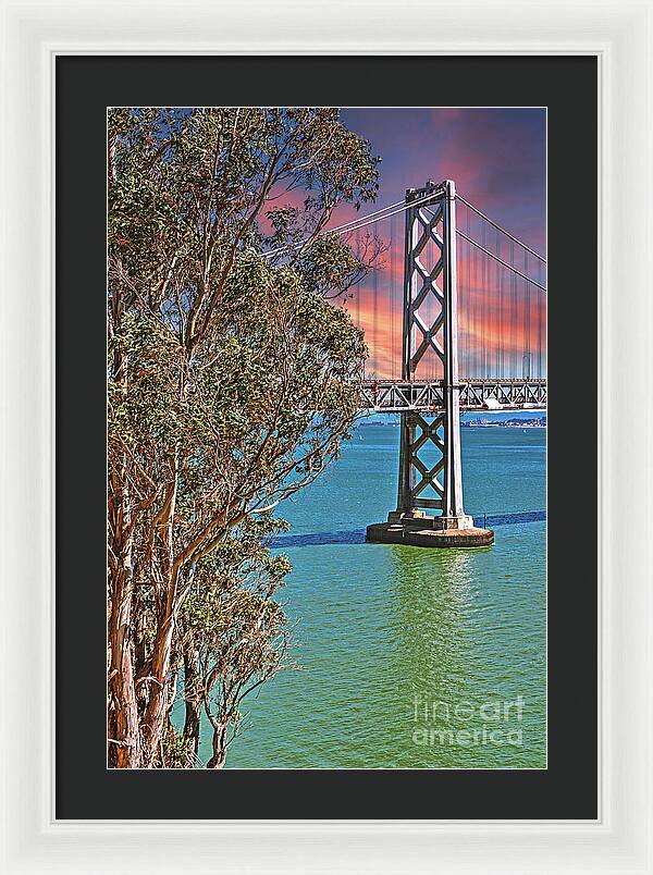 San Francisco Oakland Bay Bridge Vibrant Landscape - Framed Print
