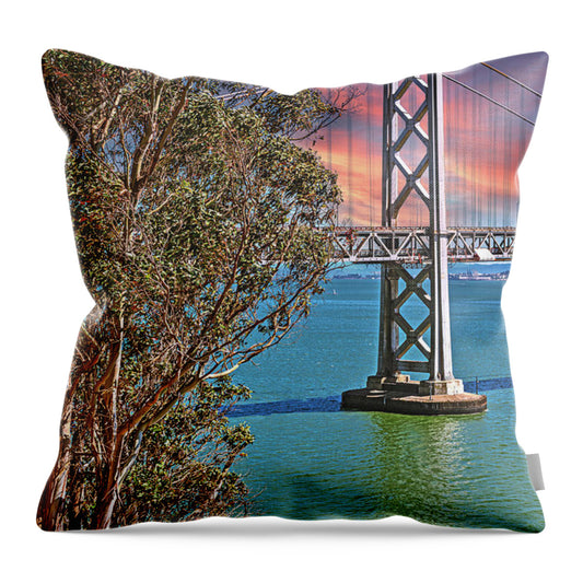 San Francisco Oakland Bay Bridge Vibrant Landscape - Throw Pillow