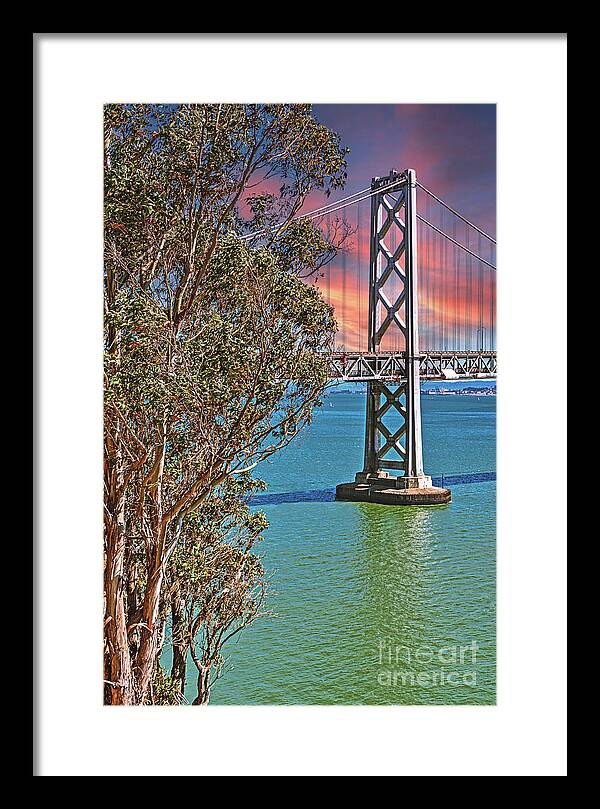 San Francisco Oakland Bay Bridge Vibrant Landscape - Framed Print