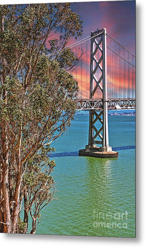San Francisco Oakland Bay Bridge Vibrant Landscape - Metal Print
