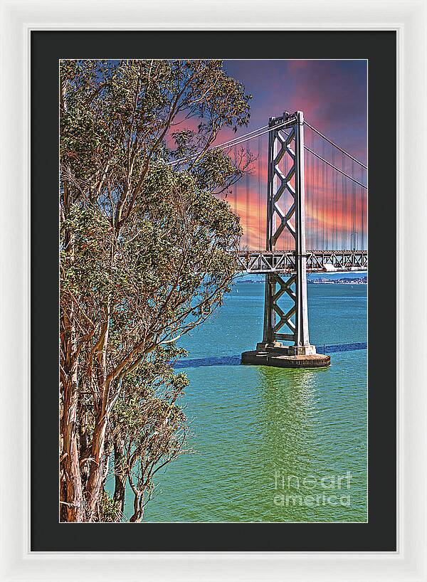San Francisco Oakland Bay Bridge Vibrant Landscape - Framed Print
