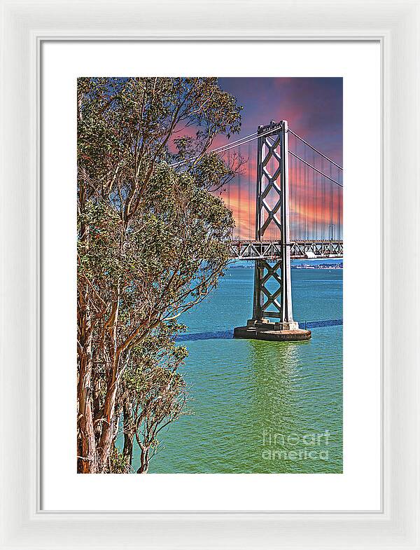 San Francisco Oakland Bay Bridge Vibrant Landscape - Framed Print